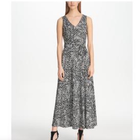 DKNY Womens Black Floral Sleeveless V Neck Maxi Dress SZ 4 - Picture 3 of 9